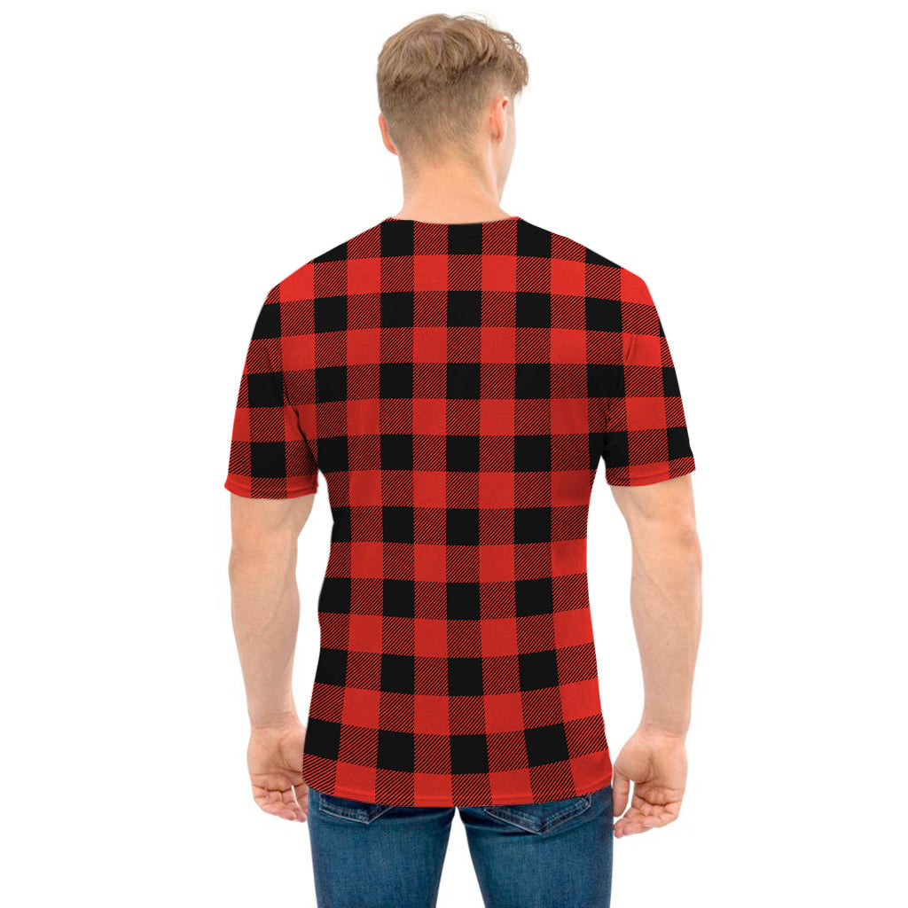 Lava Orange Buffalo Check Pattern Print Men's T-Shirt