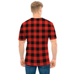 Lava Orange Buffalo Check Pattern Print Men's T-Shirt