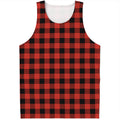 Lava Orange Buffalo Check Pattern Print Men's Tank Top