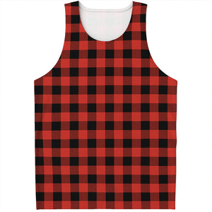 Lava Orange Buffalo Check Pattern Print Men's Tank Top