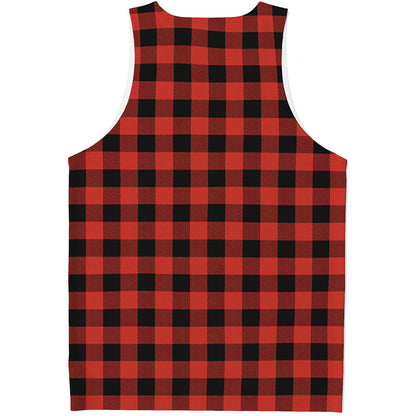 Lava Orange Buffalo Check Pattern Print Men's Tank Top