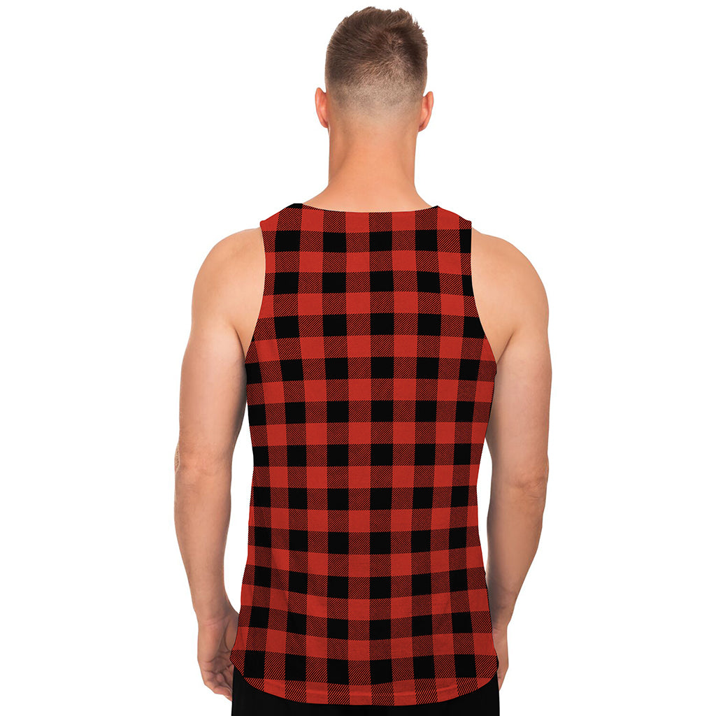 Lava Orange Buffalo Check Pattern Print Men's Tank Top