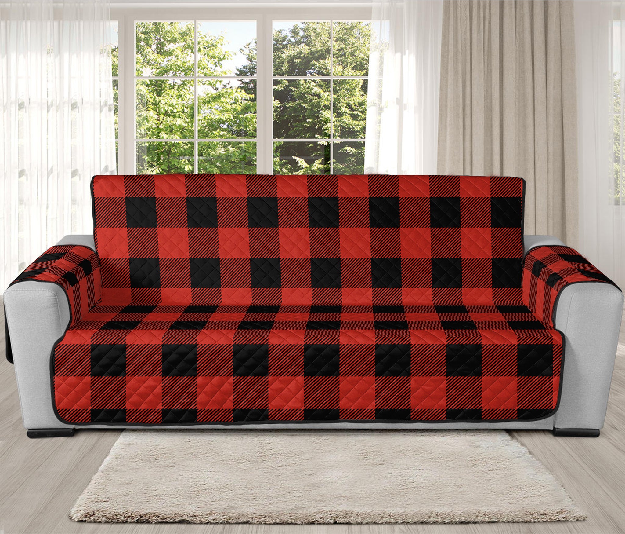 Lava Orange Buffalo Check Pattern Print Oversized Sofa Protector