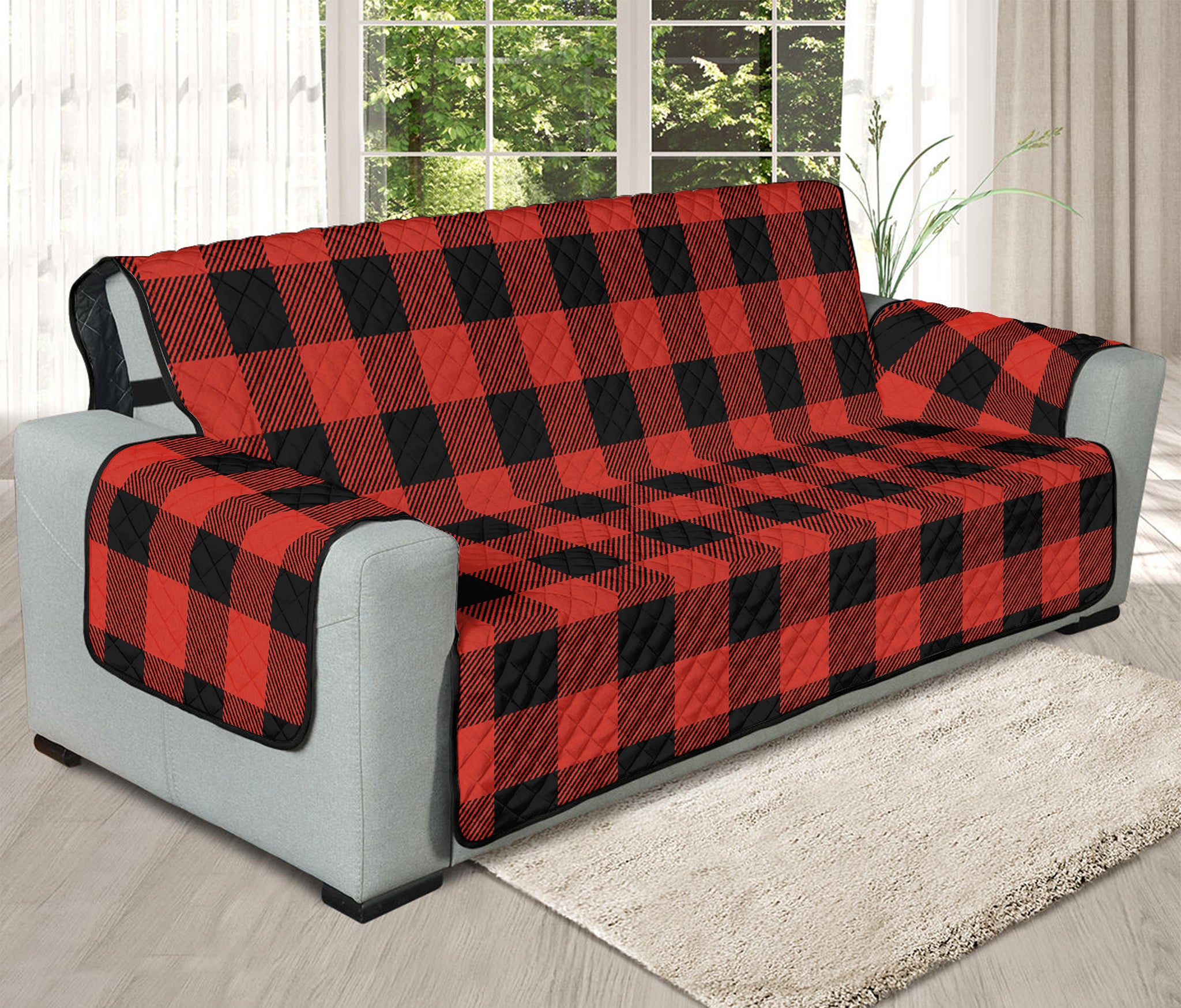 Lava Orange Buffalo Check Pattern Print Oversized Sofa Protector