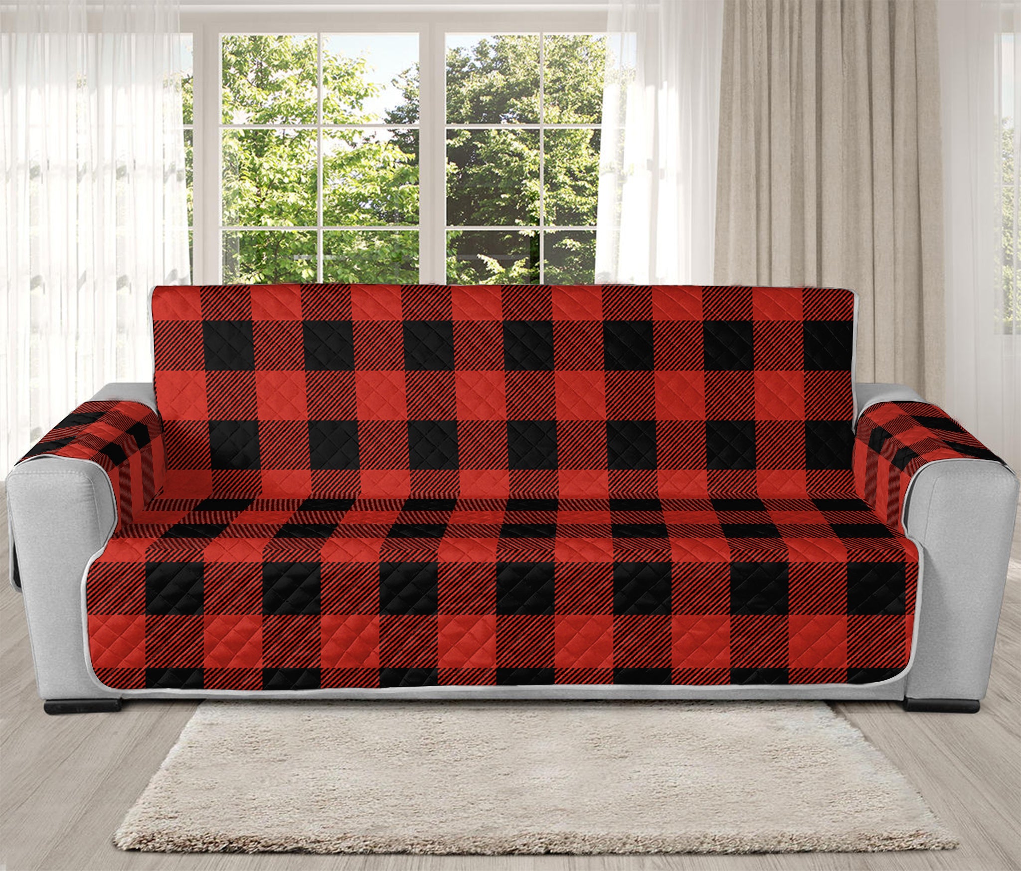 Lava Orange Buffalo Check Pattern Print Oversized Sofa Protector