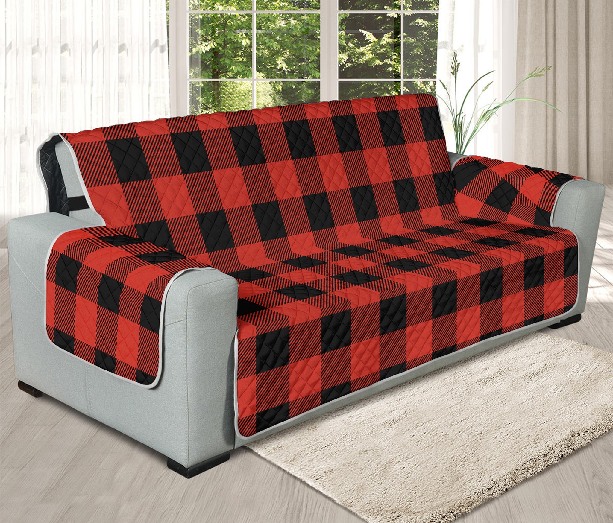 Lava Orange Buffalo Check Pattern Print Oversized Sofa Protector