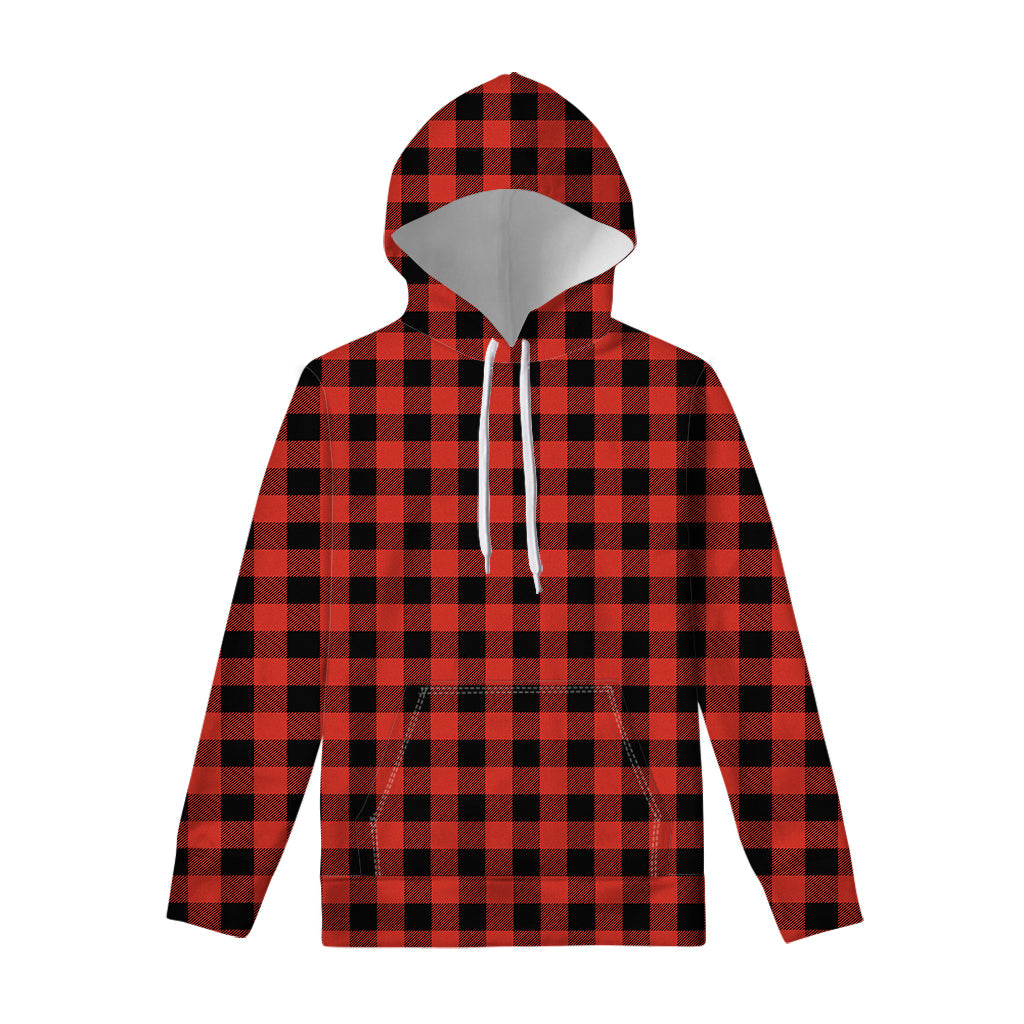 Lava Orange Buffalo Check Pattern Print Pullover Hoodie