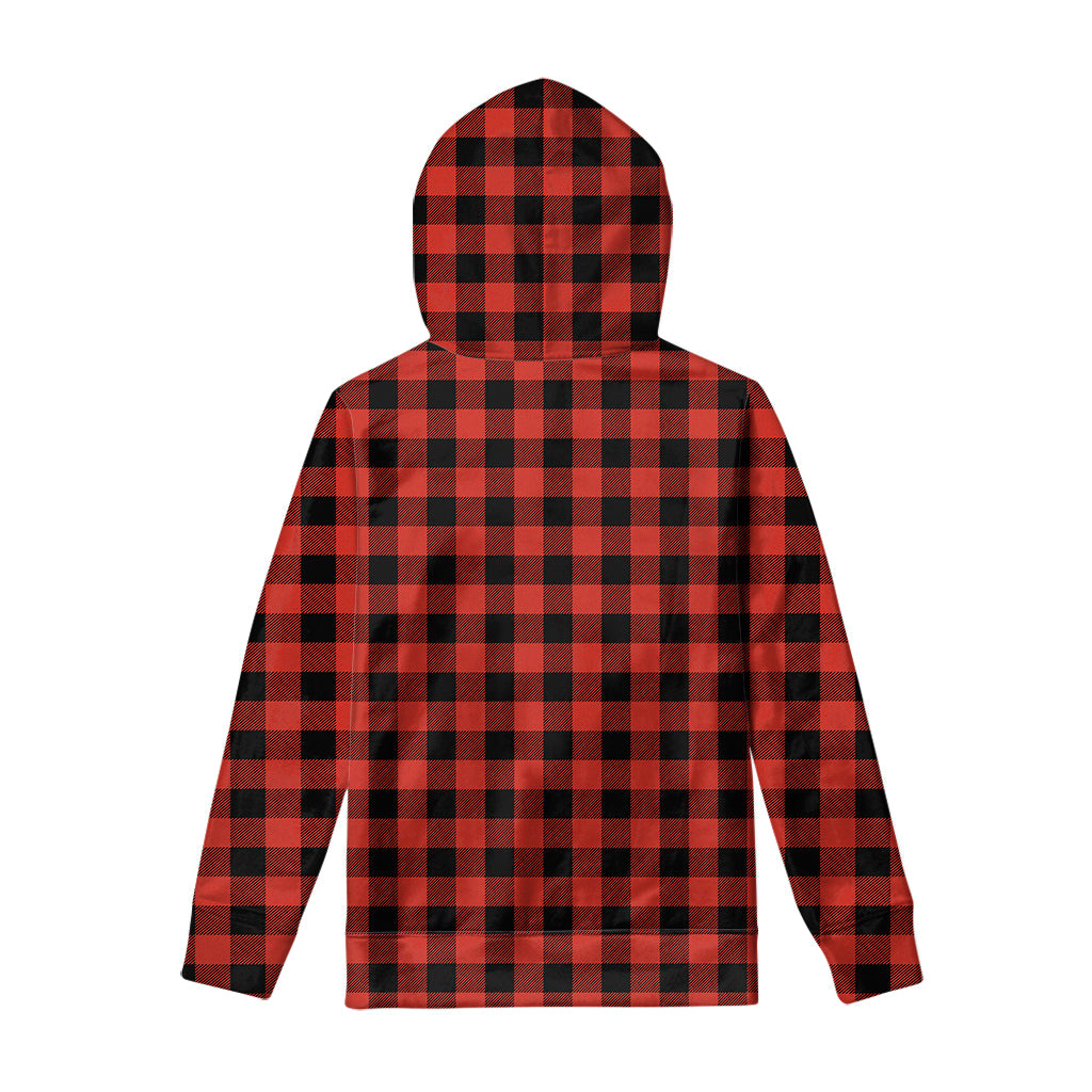 Lava Orange Buffalo Check Pattern Print Pullover Hoodie