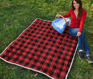 Lava Orange Buffalo Check Pattern Print Quilt