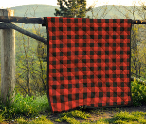 Lava Orange Buffalo Check Pattern Print Quilt