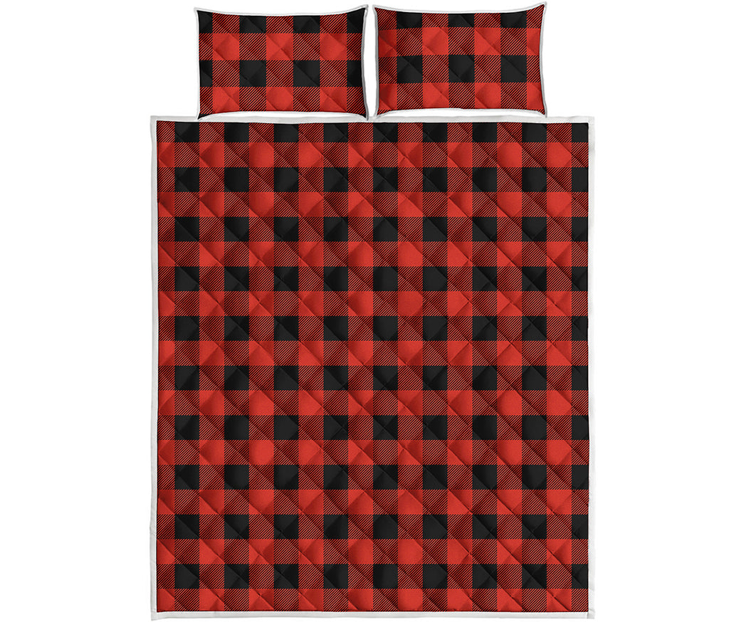 Lava Orange Buffalo Check Pattern Print Quilt Bed Set