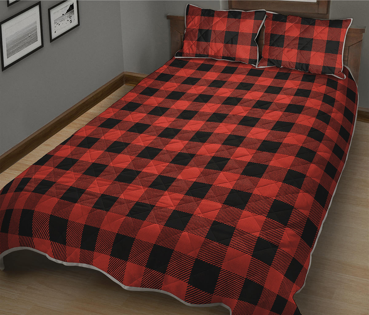 Lava Orange Buffalo Check Pattern Print Quilt Bed Set