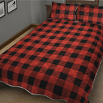 Lava Orange Buffalo Check Pattern Print Quilt Bed Set