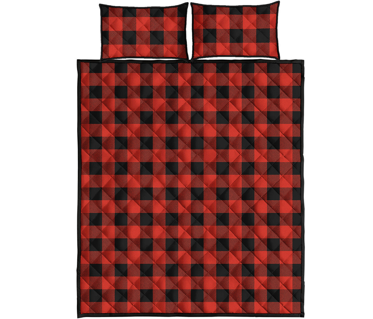 Lava Orange Buffalo Check Pattern Print Quilt Bed Set