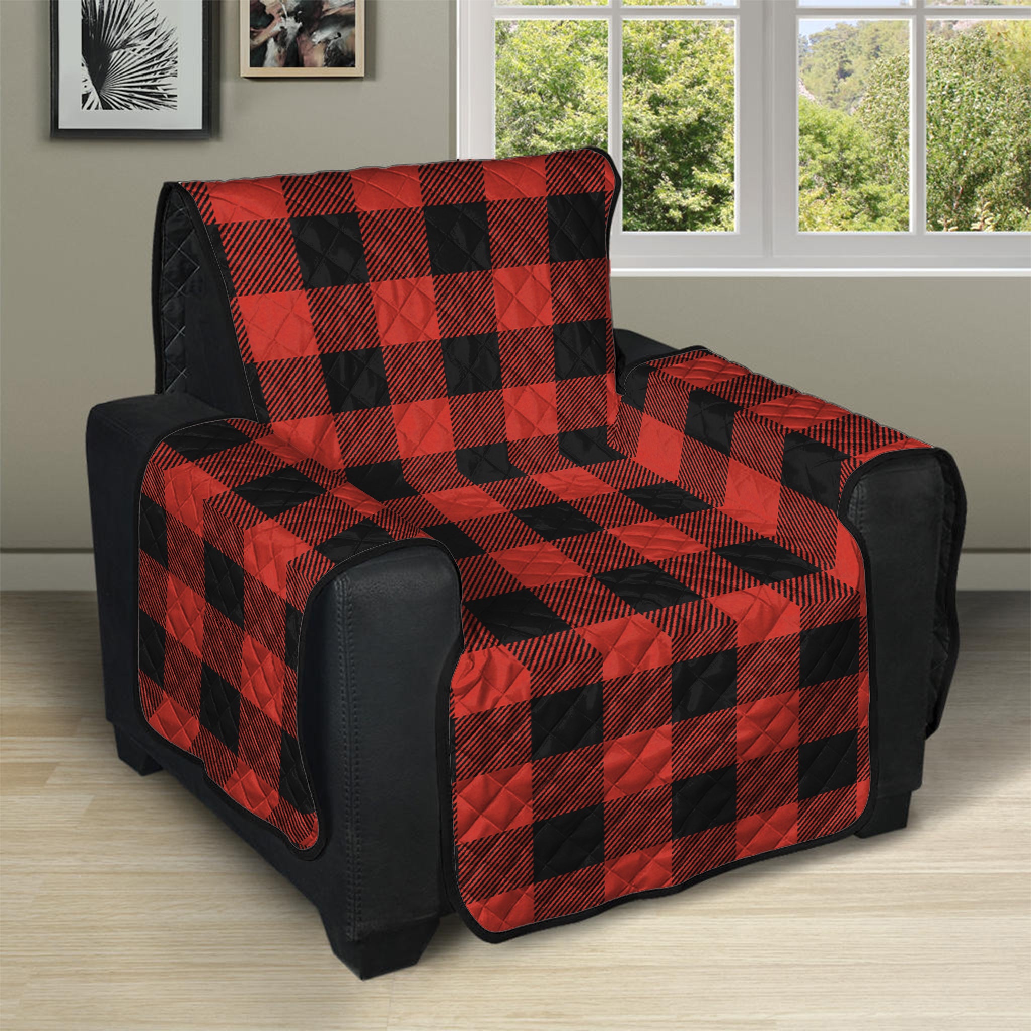 Lava Orange Buffalo Check Pattern Print Recliner Protector