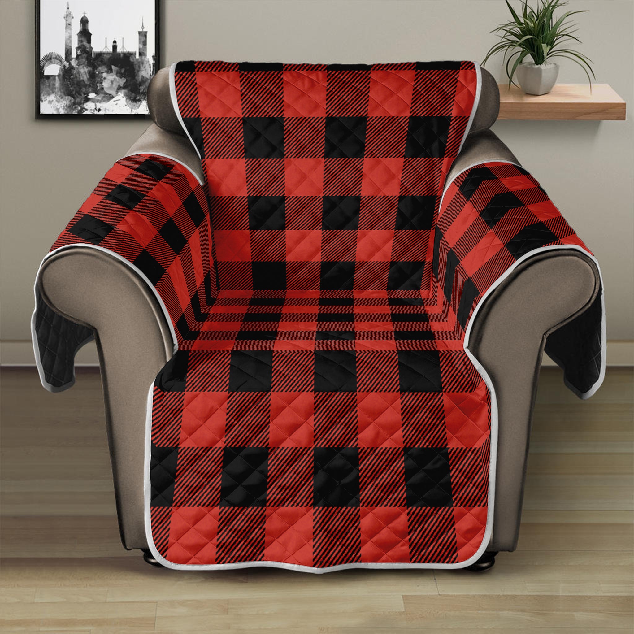 Lava Orange Buffalo Check Pattern Print Recliner Protector