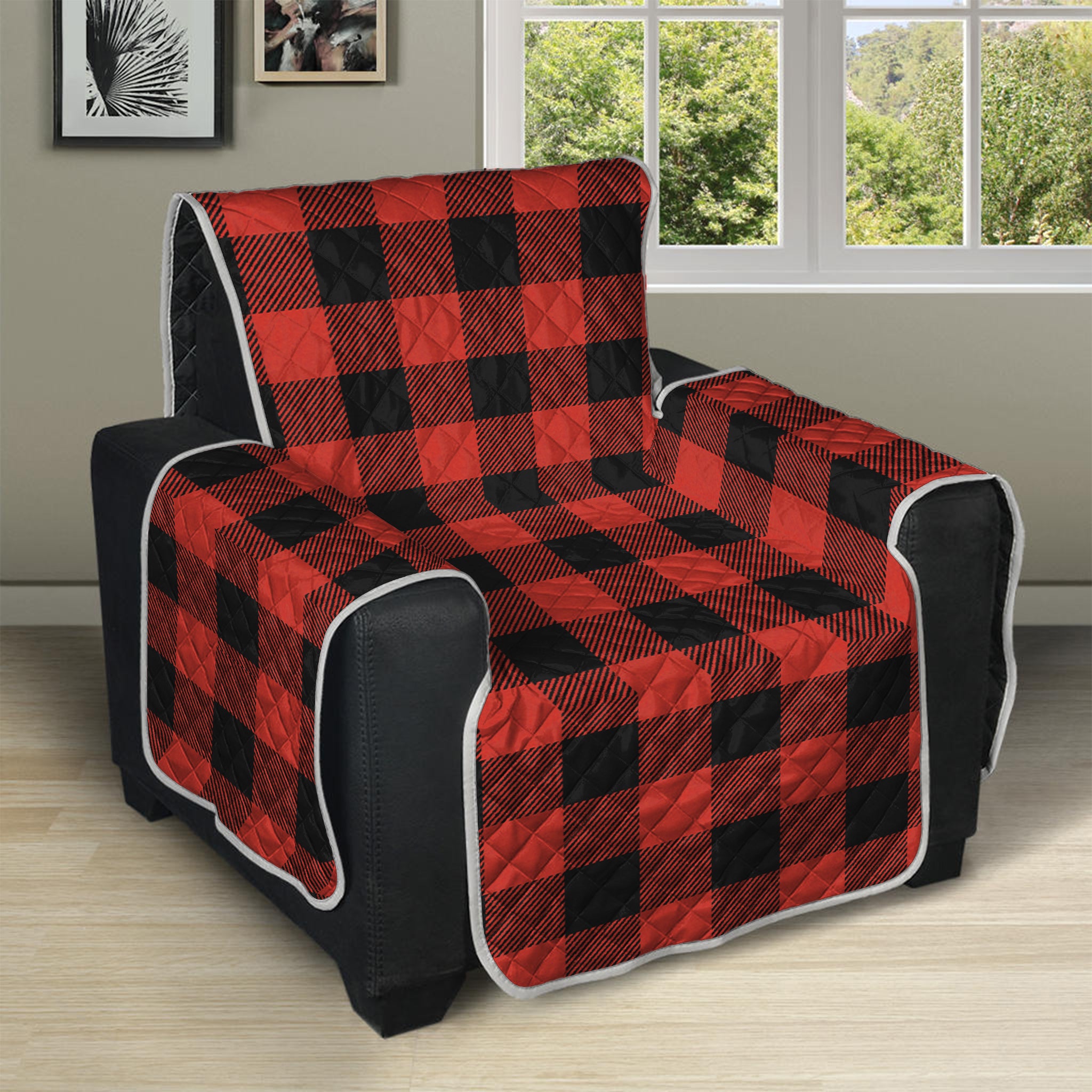 Lava Orange Buffalo Check Pattern Print Recliner Protector