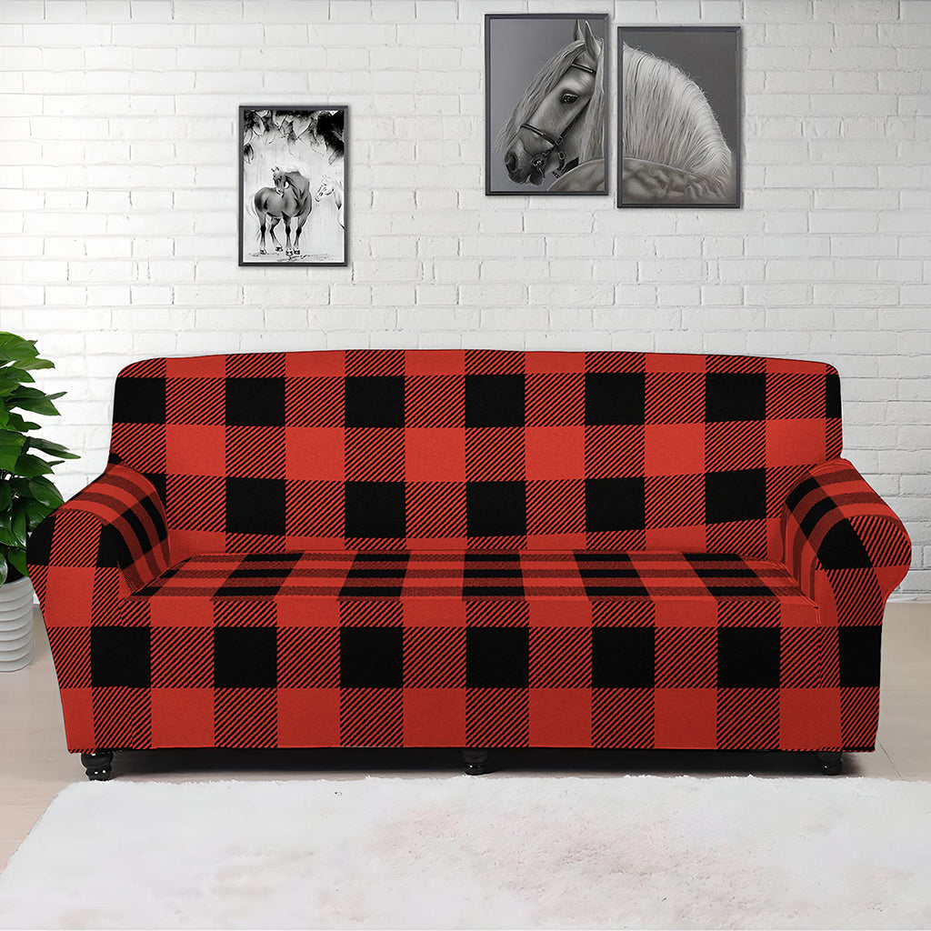 Lava Orange Buffalo Check Pattern Print Sofa Cover