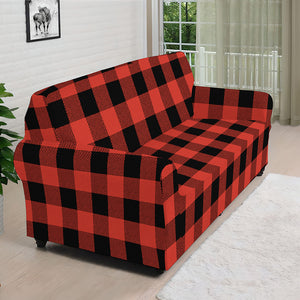 Lava Orange Buffalo Check Pattern Print Sofa Cover