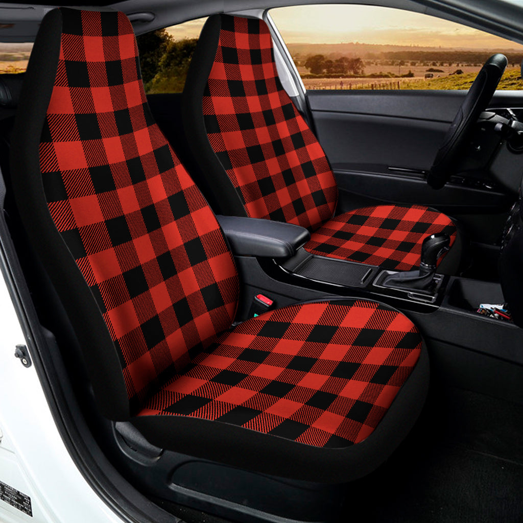 Lava Orange Buffalo Check Pattern Print Universal Fit Car Seat Covers