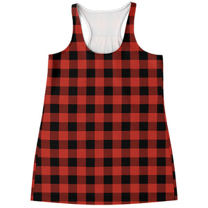 Lava Orange Buffalo Check Pattern Print Women's Racerback Tank Top