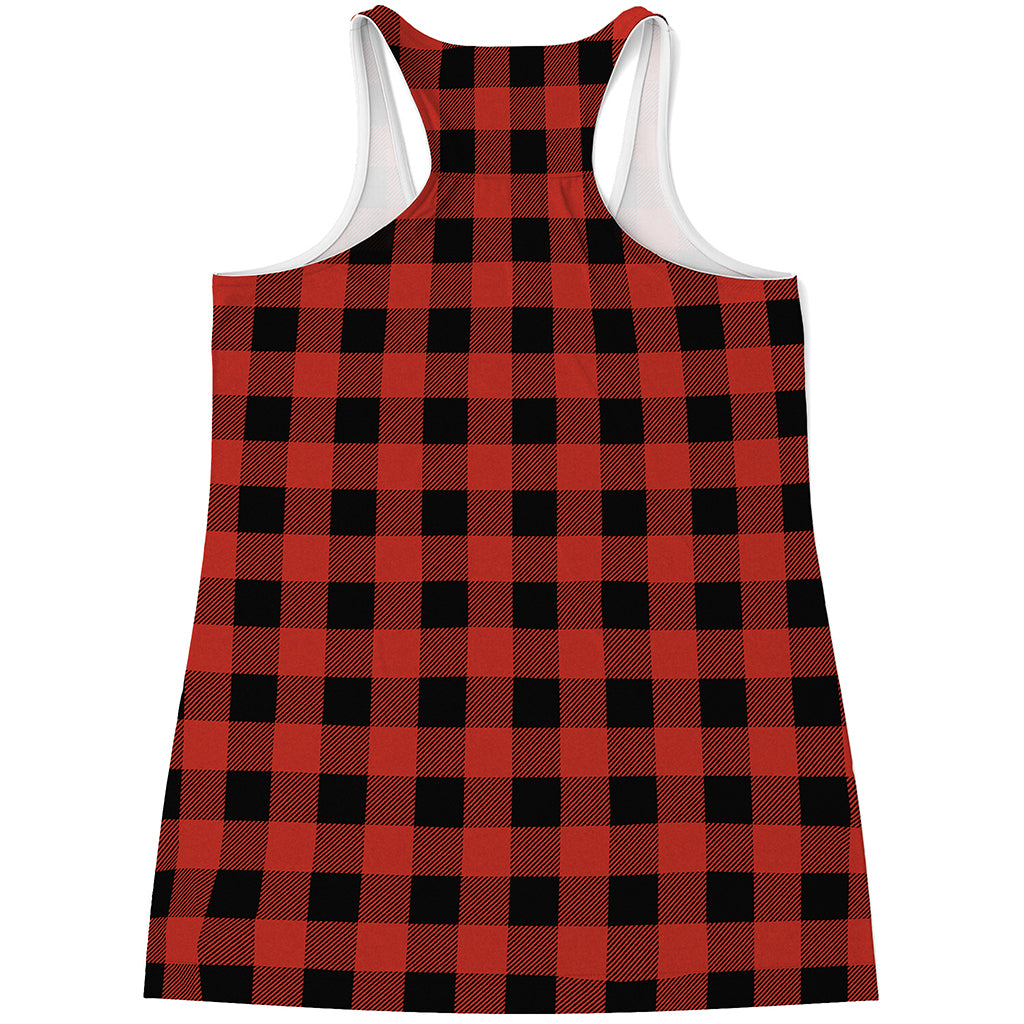 Lava Orange Buffalo Check Pattern Print Women's Racerback Tank Top