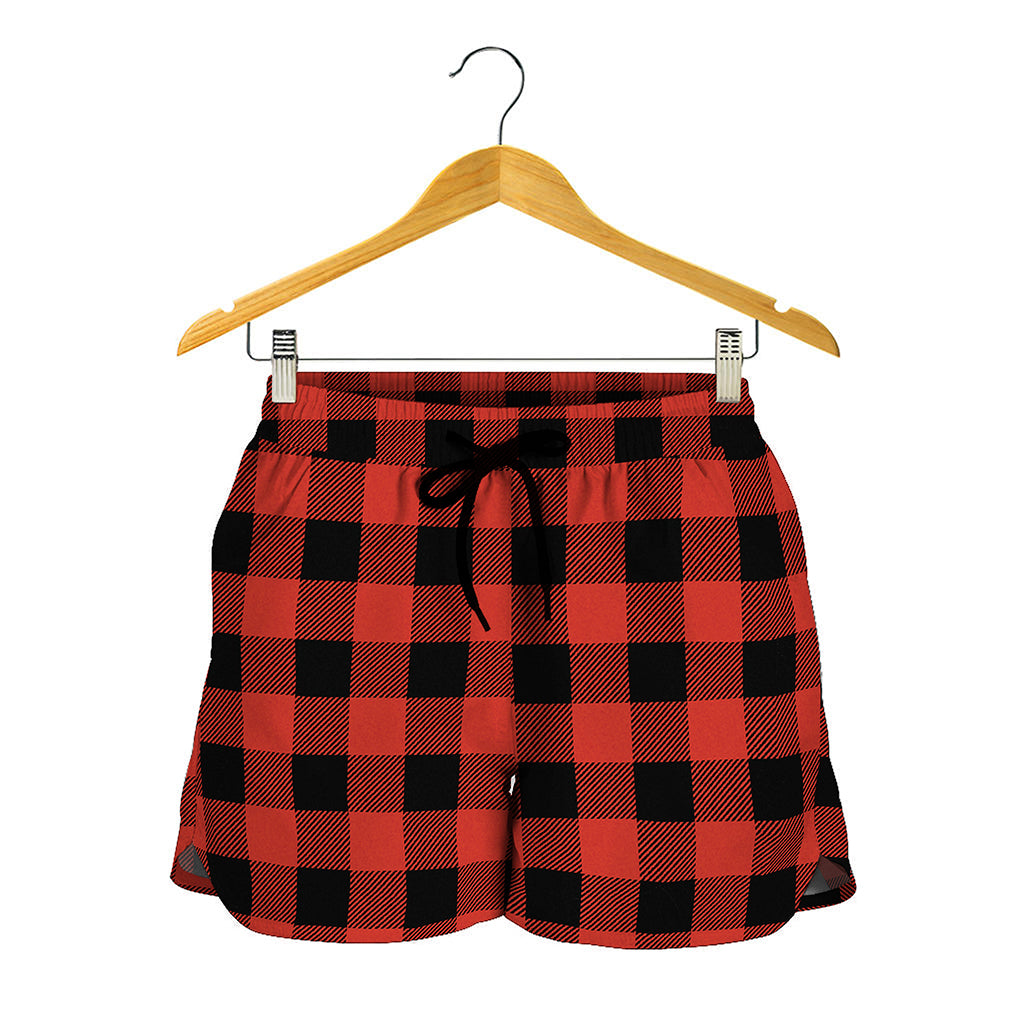 Lava Orange Buffalo Check Pattern Print Women's Shorts