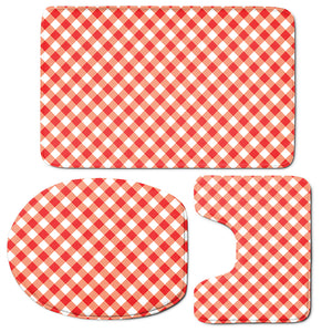 Lava Red And White Gingham Print 3 Piece Bath Mat Set