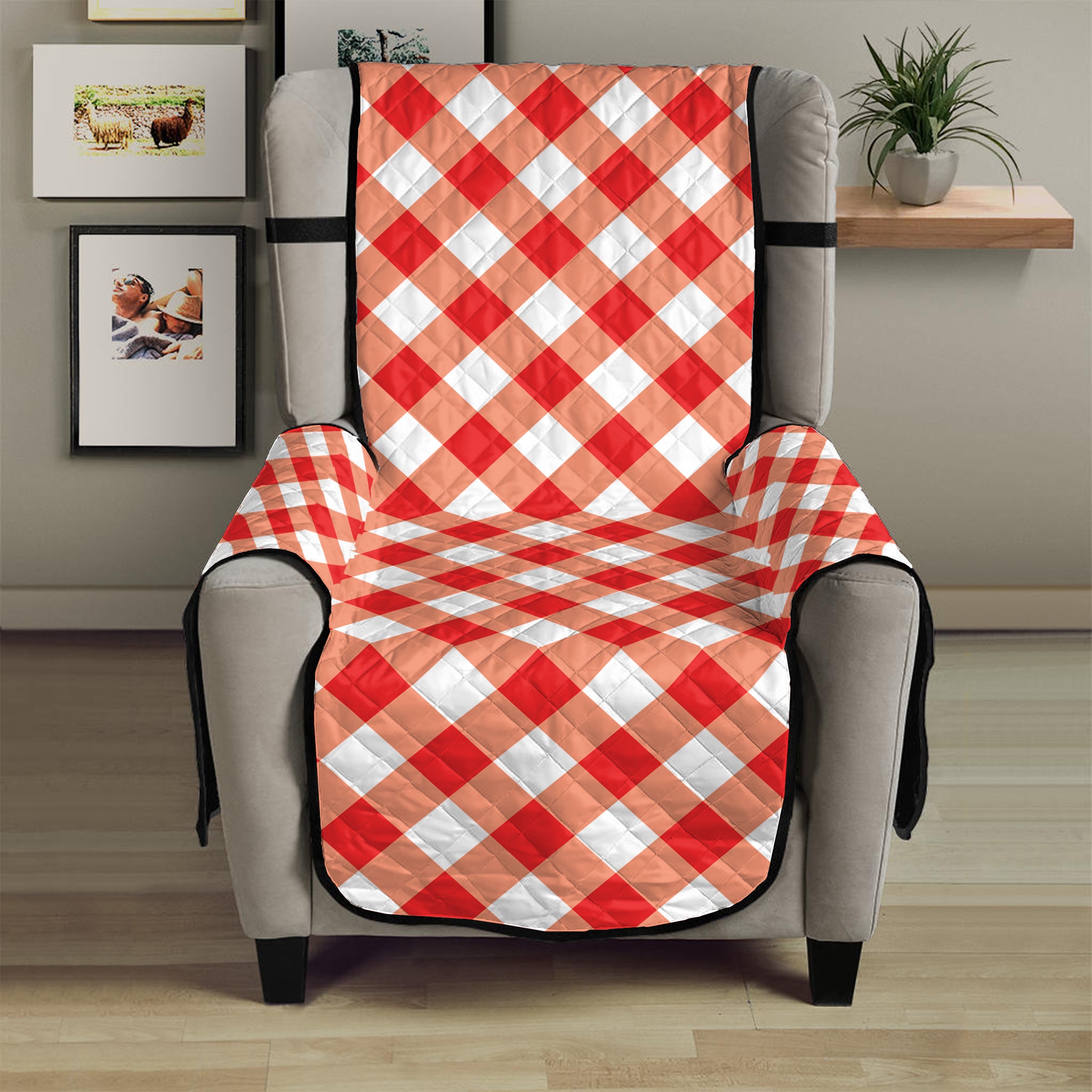 Lava Red And White Gingham Print Armchair Protector