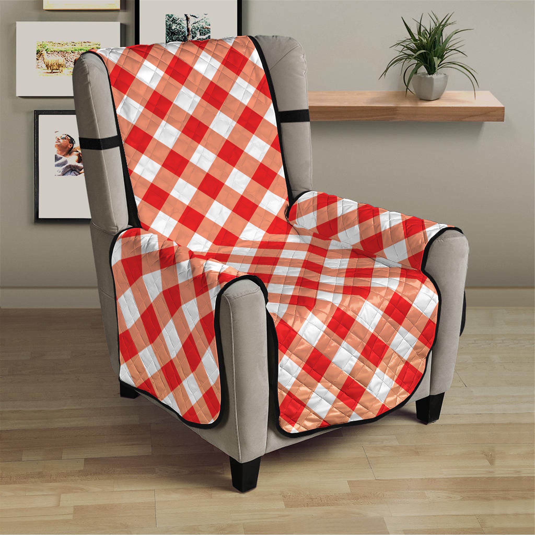 Lava Red And White Gingham Print Armchair Protector