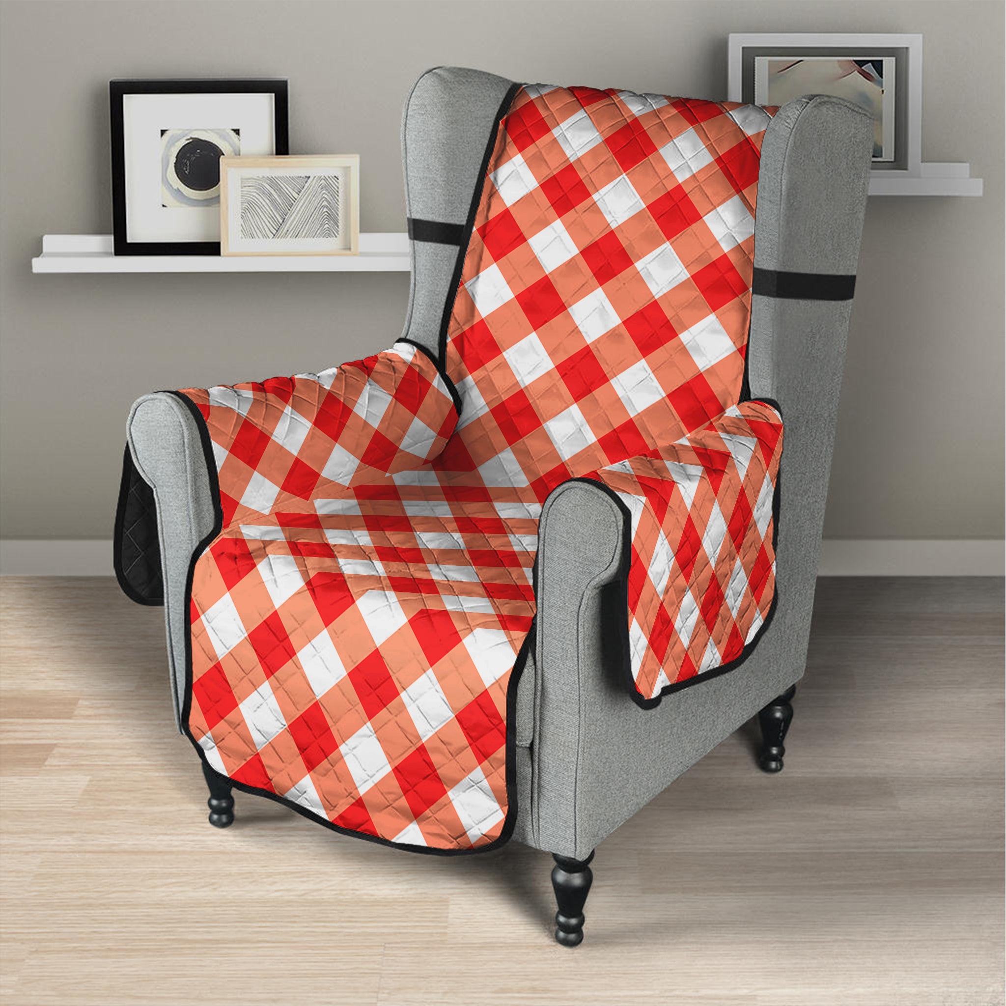 Lava Red And White Gingham Print Armchair Protector