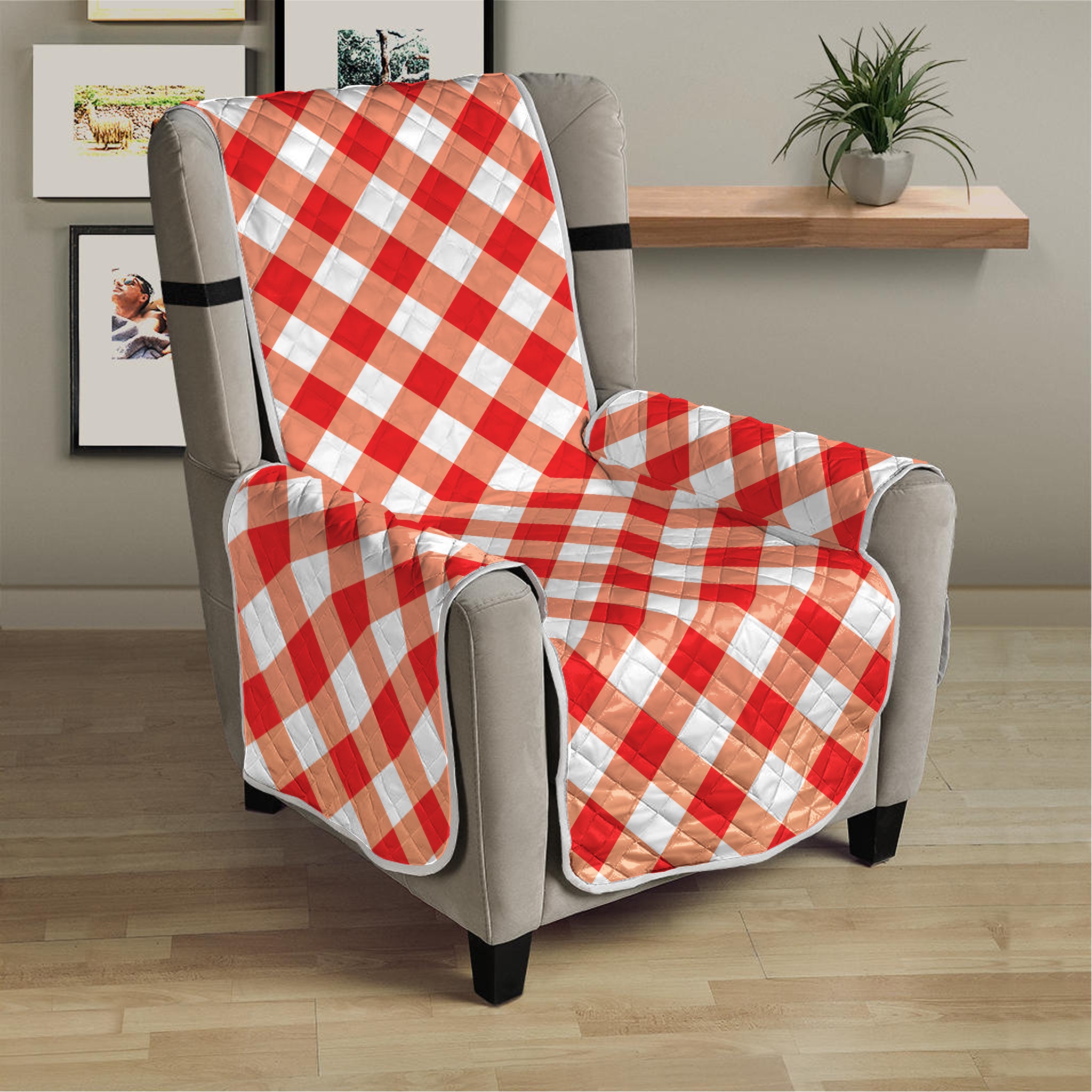 Lava Red And White Gingham Print Armchair Protector