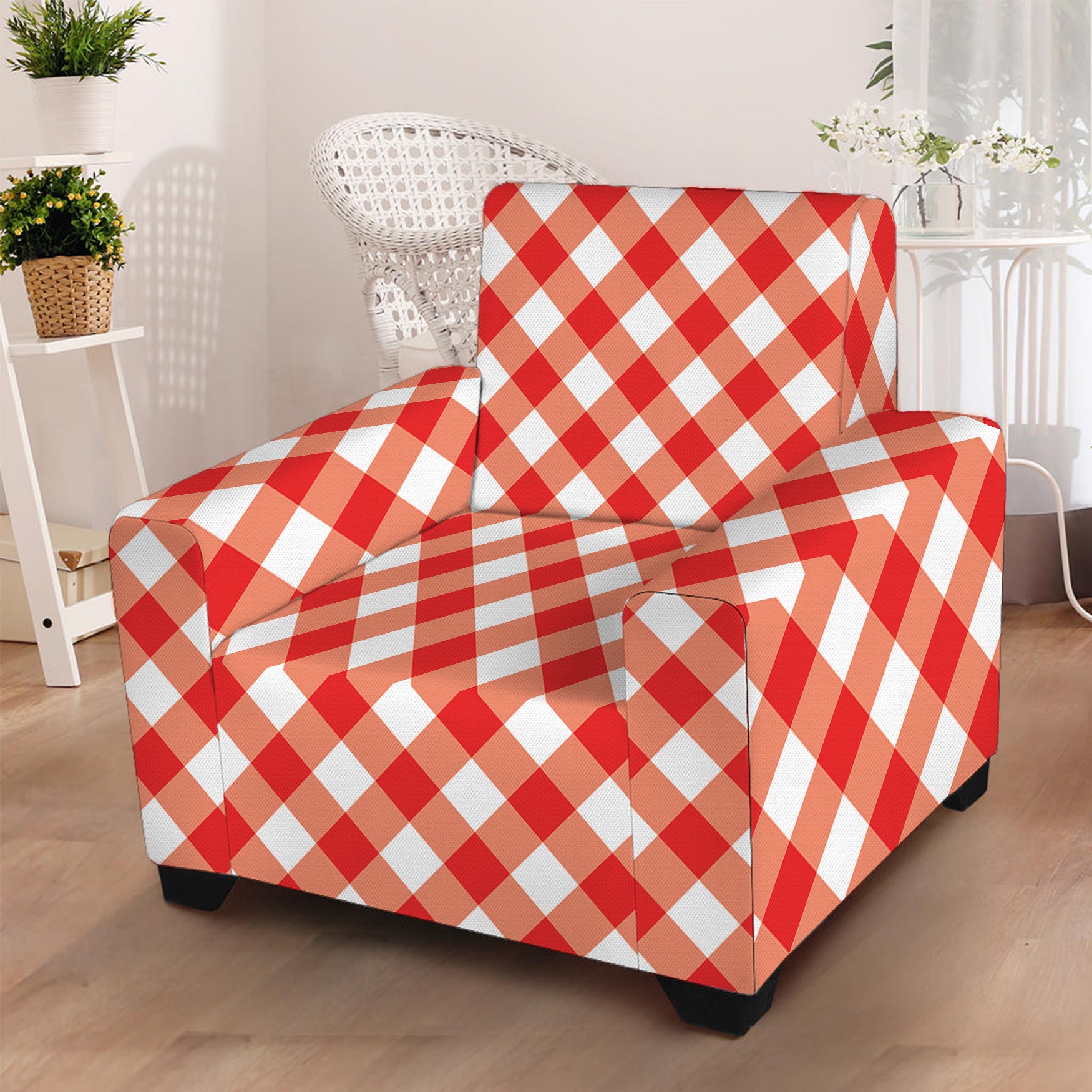 Lava Red And White Gingham Print Armchair Slipcover