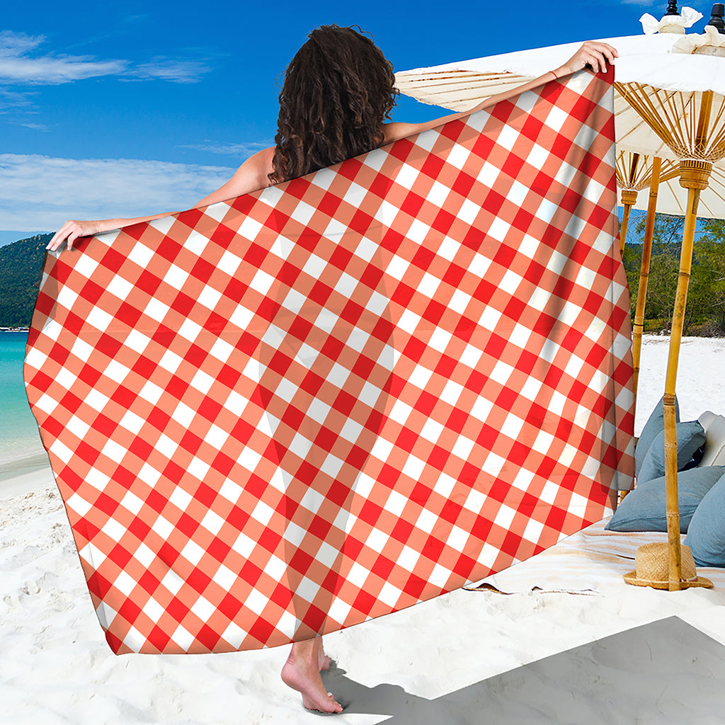 Lava Red And White Gingham Print Beach Sarong Wrap