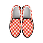 Lava Red And White Gingham Print Black Slip On Shoes