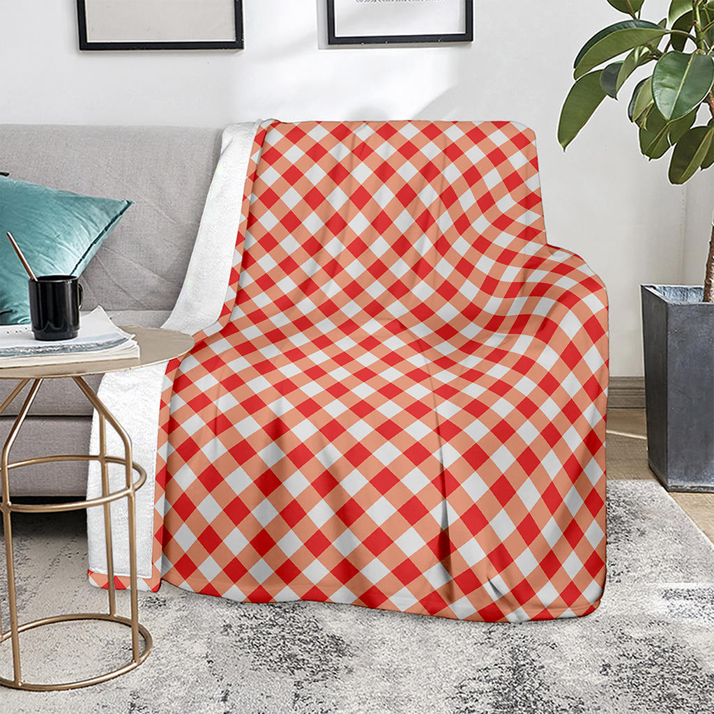 Lava Red And White Gingham Print Blanket