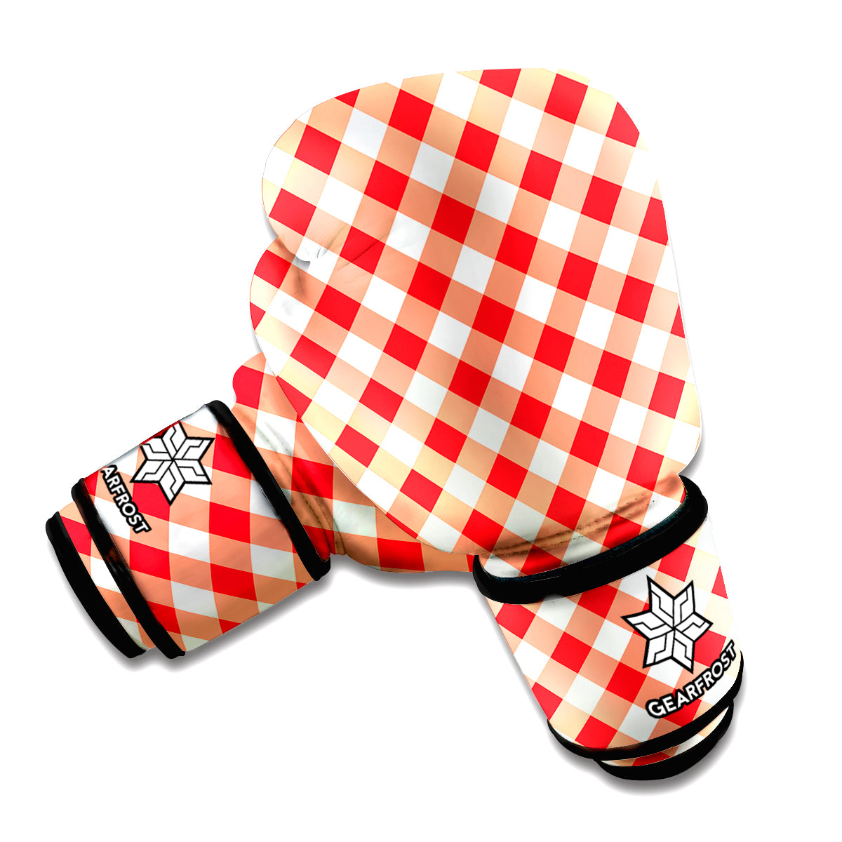 Lava Red And White Gingham Print Boxing Gloves