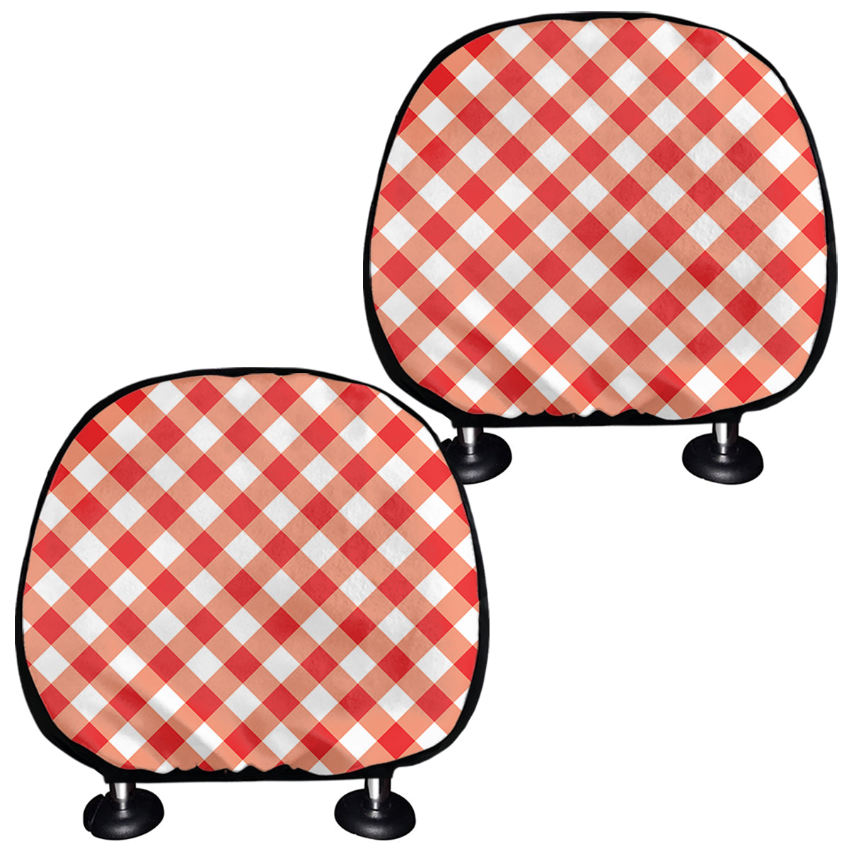 Lava Red And White Gingham Print Car Headrest Covers