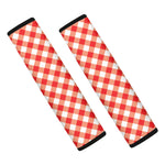 Lava Red And White Gingham Print Car Seat Belt Covers