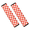 Lava Red And White Gingham Print Car Seat Belt Covers