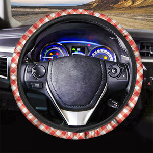 Lava Red And White Gingham Print Car Steering Wheel Cover