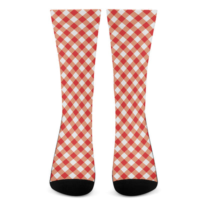 Lava Red And White Gingham Print Crew Socks