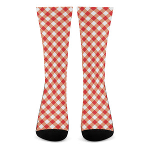 Lava Red And White Gingham Print Crew Socks