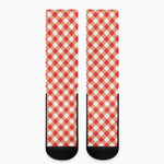 Lava Red And White Gingham Print Crew Socks