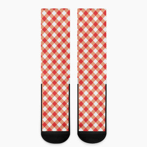 Lava Red And White Gingham Print Crew Socks