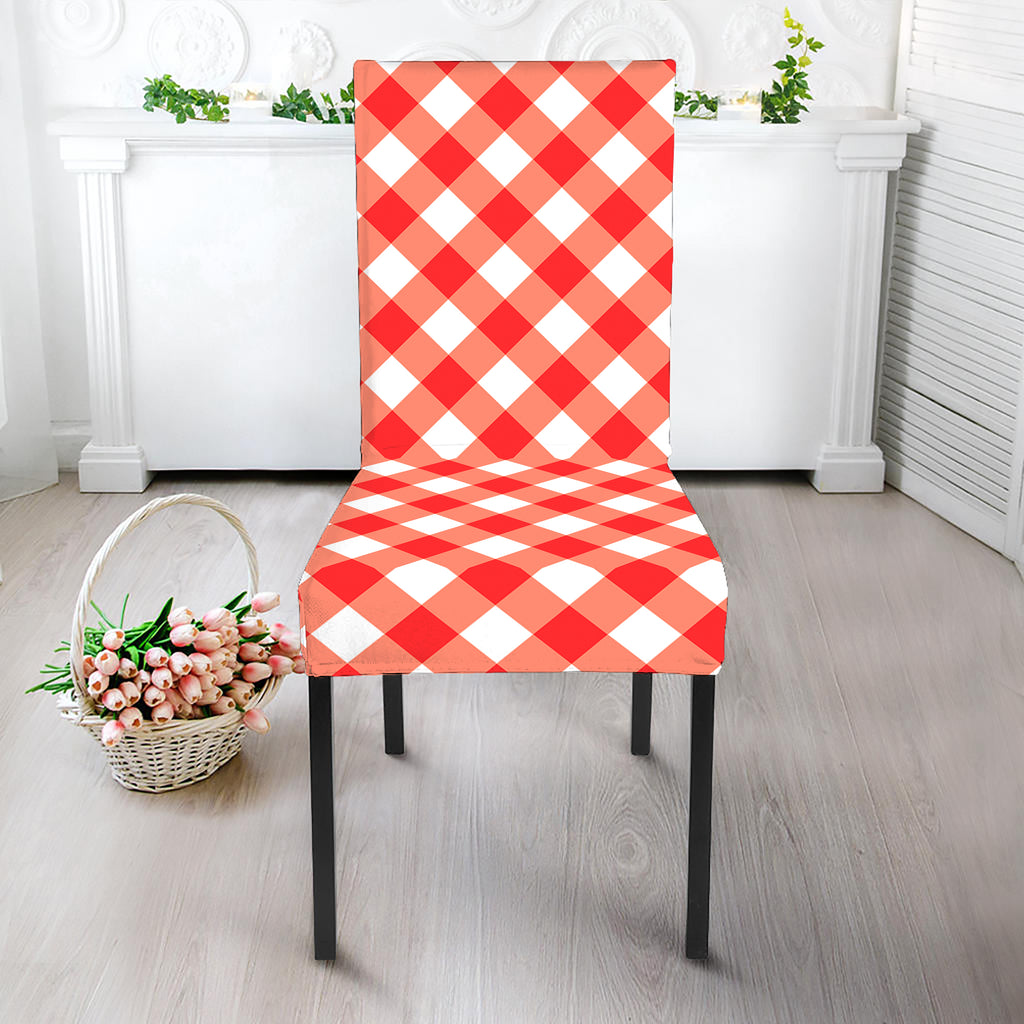 Lava Red And White Gingham Print Dining Chair Slipcover