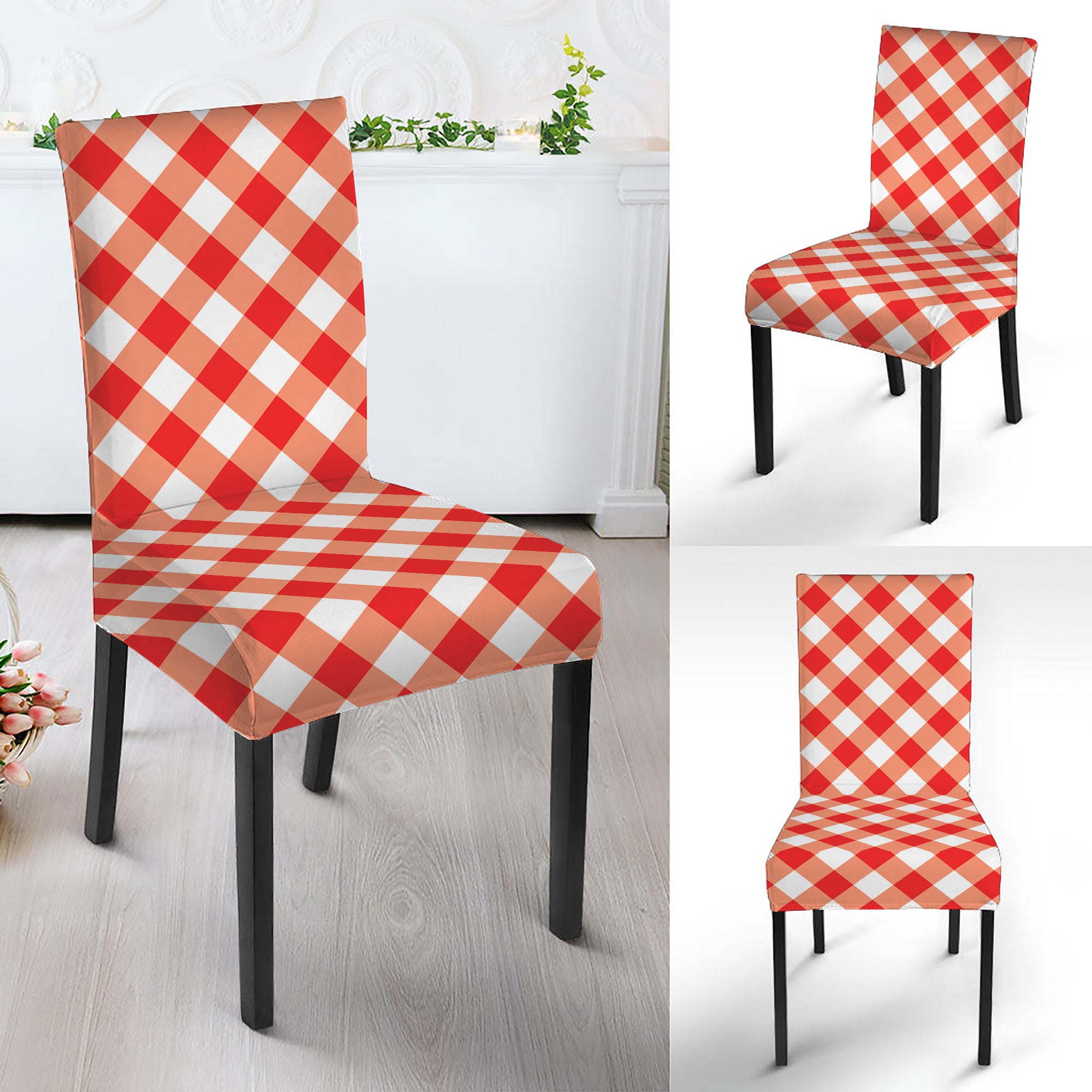 Lava Red And White Gingham Print Dining Chair Slipcover