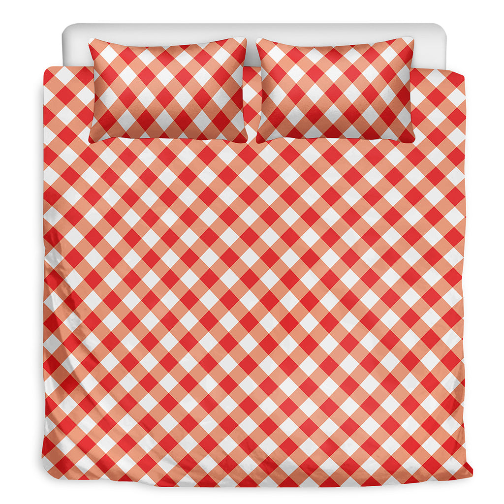 Lava Red And White Gingham Print Duvet Cover Bedding Set