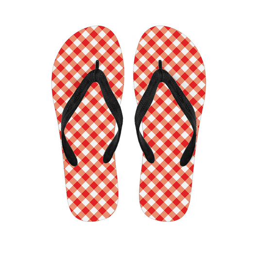 Lava Red And White Gingham Print Flip Flops