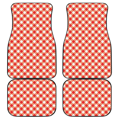 Lava Red And White Gingham Print Front and Back Car Floor Mats
